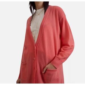 Anthropologie Pilcro Kelly Oversized Cashmere Cardigan Salmon Coral Pockets Sz S